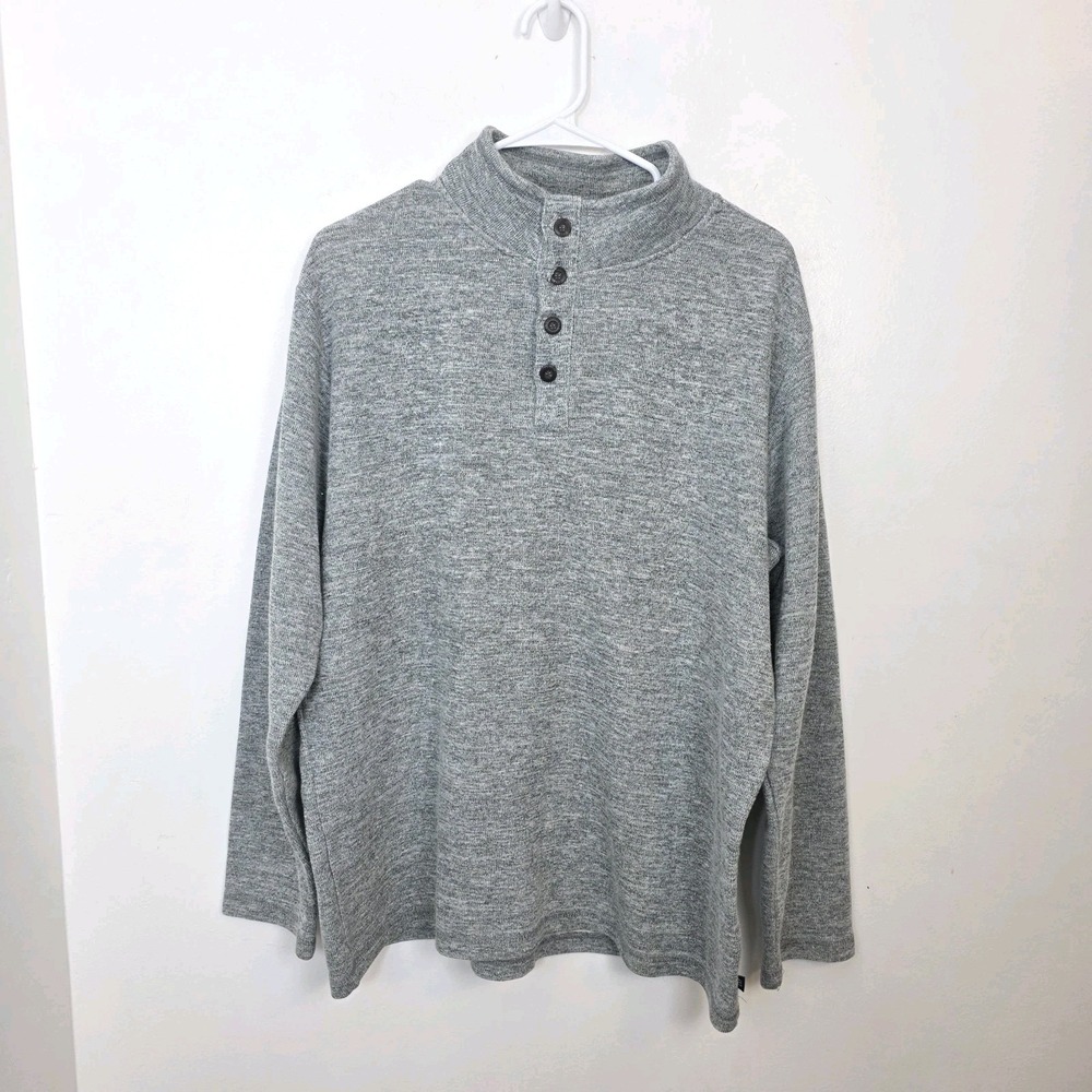 Gap Men's Gray Heathered Henley Mock Neck Preppy Classic Pullover Sweater Sz XL